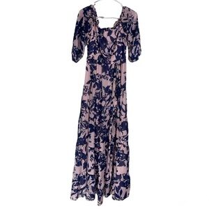 eliza j short sleeve floral maxi dress pink and blue Size 6